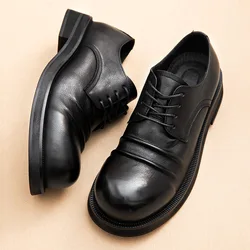 British Business Casual Leather Shoes Men's Workwear Thick Bottom Retro Round Head Derby Shoes Genuine Leather Men's Oxford Shoe