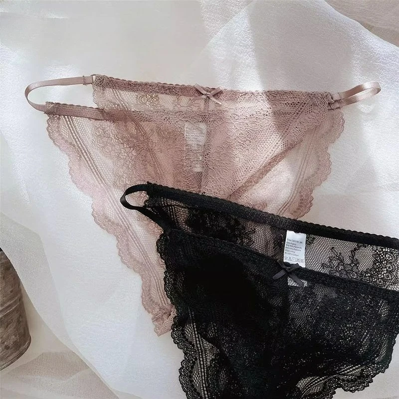 Sexy Low-rise Panties Transparent Ultra-thin Lace Soft Breathable Cotton Crotch T Pants Half Pack Hip Thong Comfortable Panties