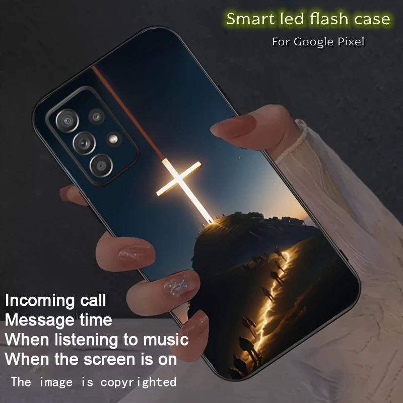 

Light of Faith Voice Control Luminous Phone Cover For Google Piexl Fold Pixel 10 9 7 8 Pro XL 6a 9a 8a 7a Bible Jesus LED Case