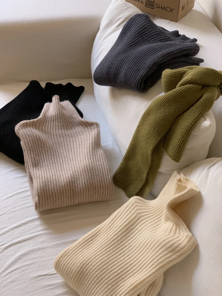 Zachte, gezellige gebreide trui Hoog Ne No Restraint Camere Simulatie Long Sve rond Ne Normale dunne pure kleur