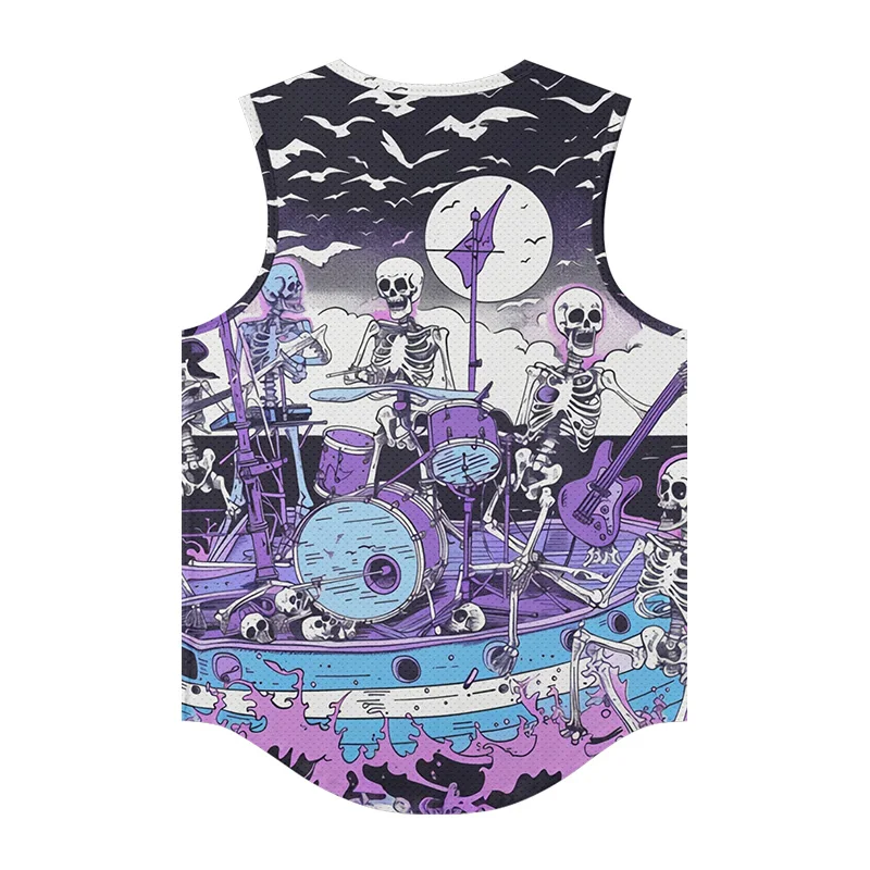 Men's Fashion Niche Sleeveless Bottom Shirt Weird Style Skull Music Party Print Adult Tops Outdoor Sports Quick Dry Tank Top