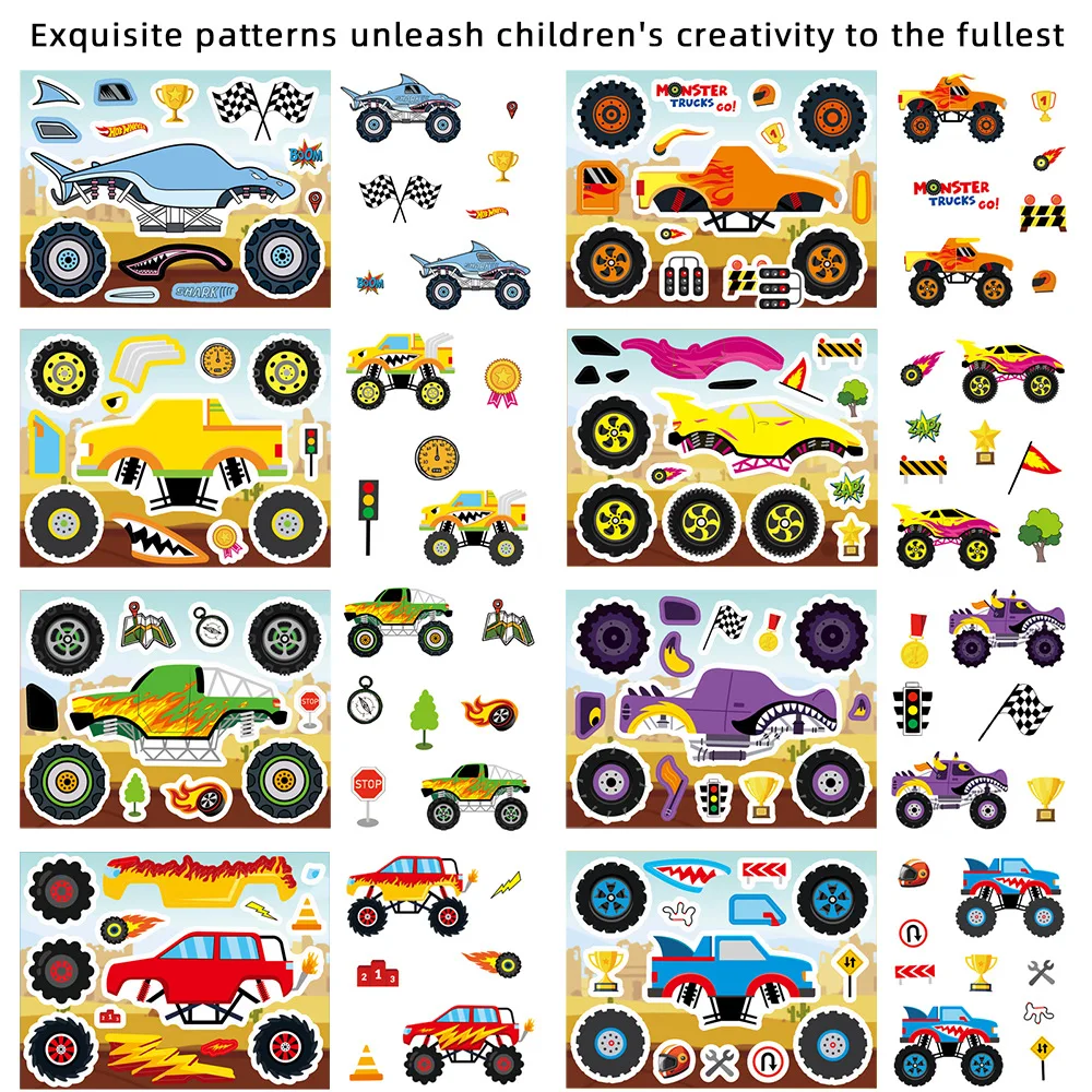 8/16 Vellen Cool Big Foot Winkelwagen Maak een Gezicht Puzzelstickers Decoratie Laptop Telefoon Gitaar Skateboard Koelkast Cup Klassiek Kinderspeelgoed