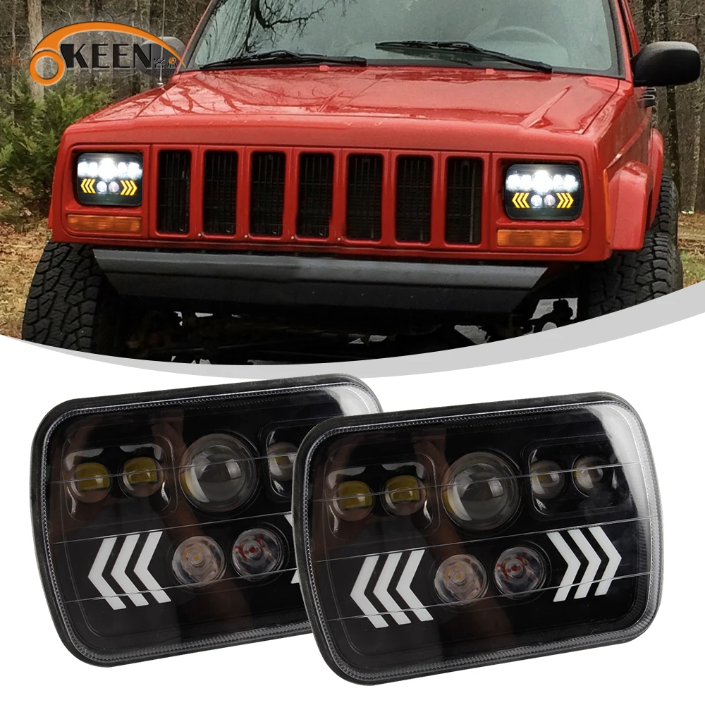 

OKEEN 90W 7X6 5X7inch LED Headlights For Car Truck Offraod Jeep Cherokee XJ Driving Turn Signal Lights High Low Beam DRL 12V-80V