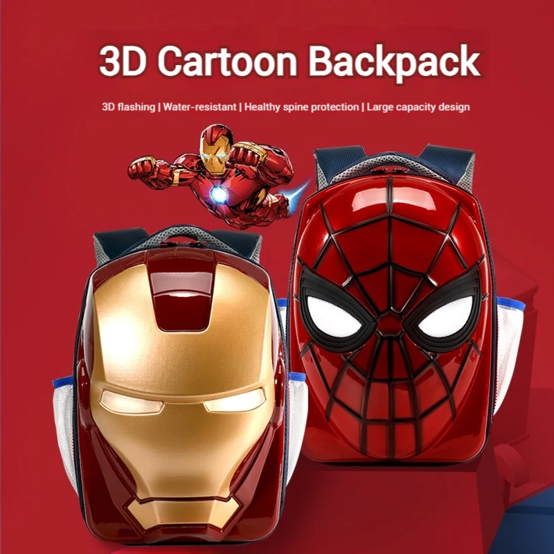

New Semester 3D Luminous Iron Man Spider Man Anime Cartoon Pupil Backpack Kid Schoolbag Students Boys Back To School Season Gift