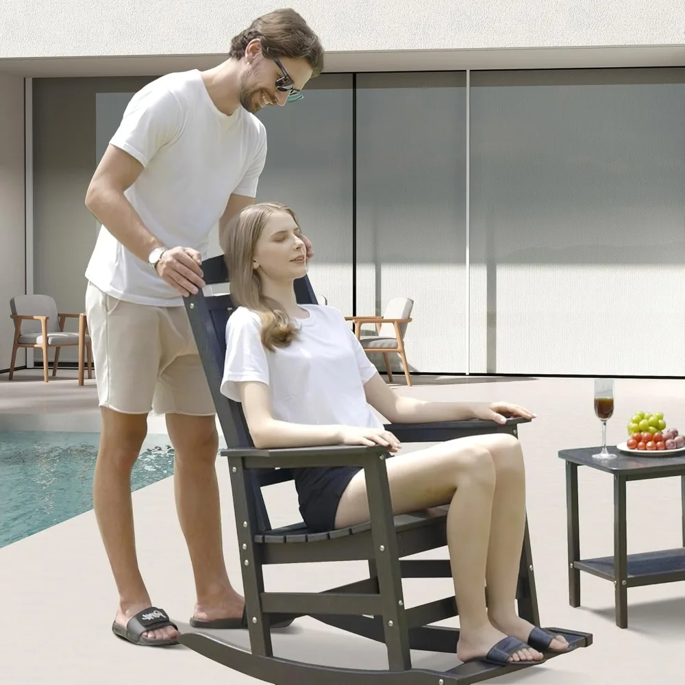 Outdoor Rocking Chairs Set of 2 - Heavy Duty HDPE Patio Porch Rocker with 380lbs Capacity for Adults, Grey, Ideal for Relaxation