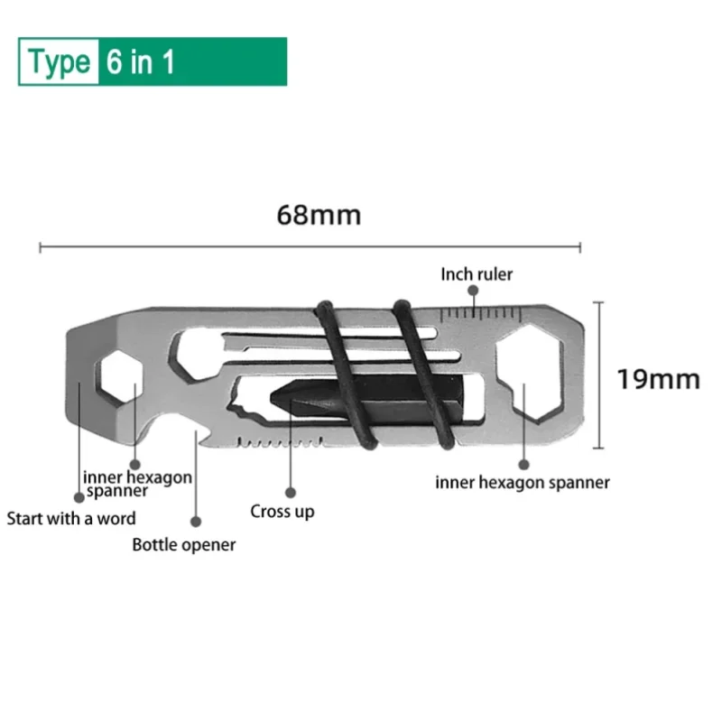 6 in 1 Pry Cutter Keychain Tool Stainless Steel Inner 6 Angle Wrench Outdoor Multitool for EDC Hiking Camping Hand Tools Kit