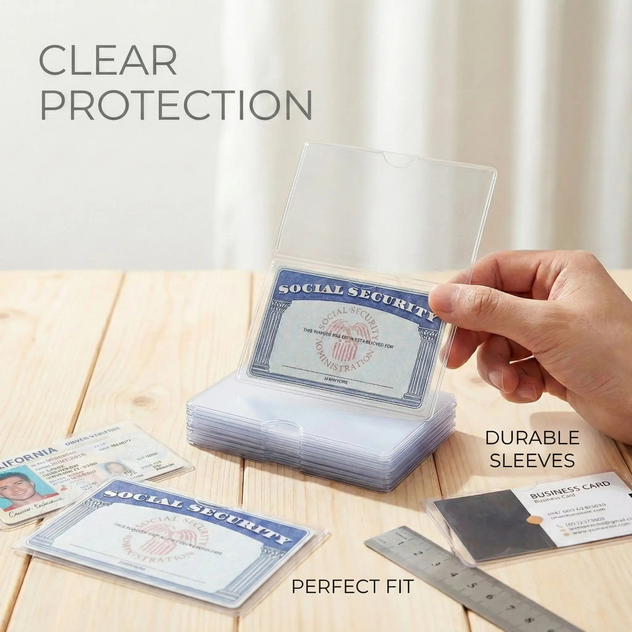 

Набор из 10 прозрачных, водонепроницаемых, устойчивых к царапинам защитных чехлов для карт из ПВХ толщиной 0,8 мм для удостоверений личности и карт социального страхования