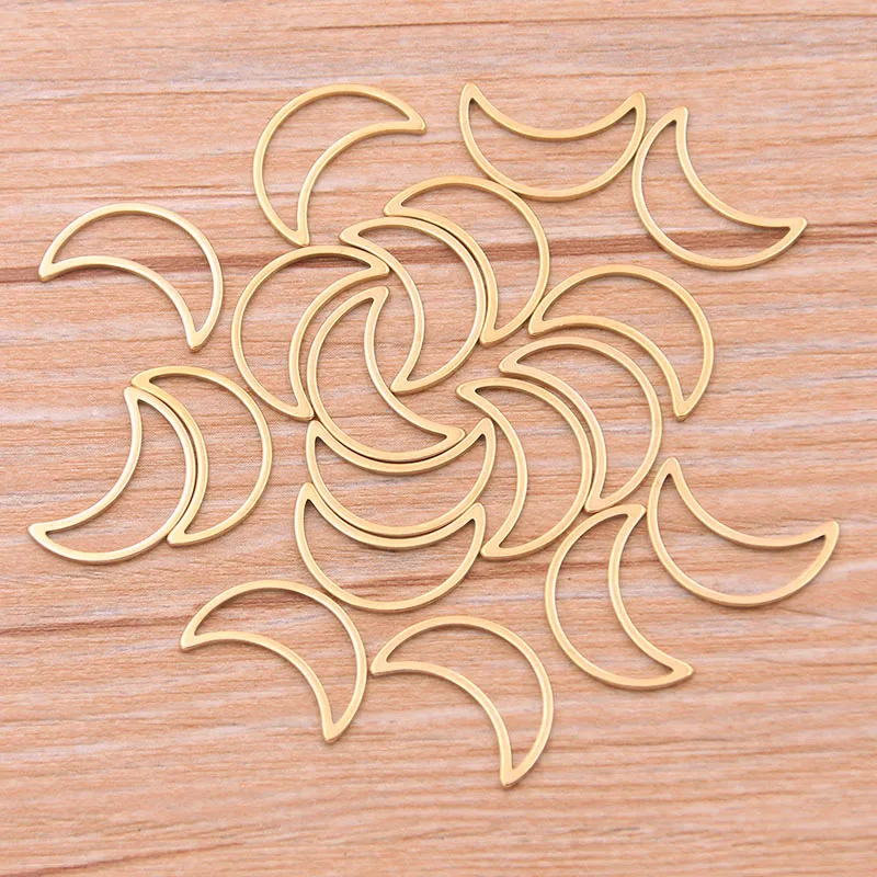 10pcs 3 Size Moon Charm Gold Color Stainless Steel Pendant Open Bezels Hollow Pressed Resin Frame Mold Bezel DIY Jewelry Making