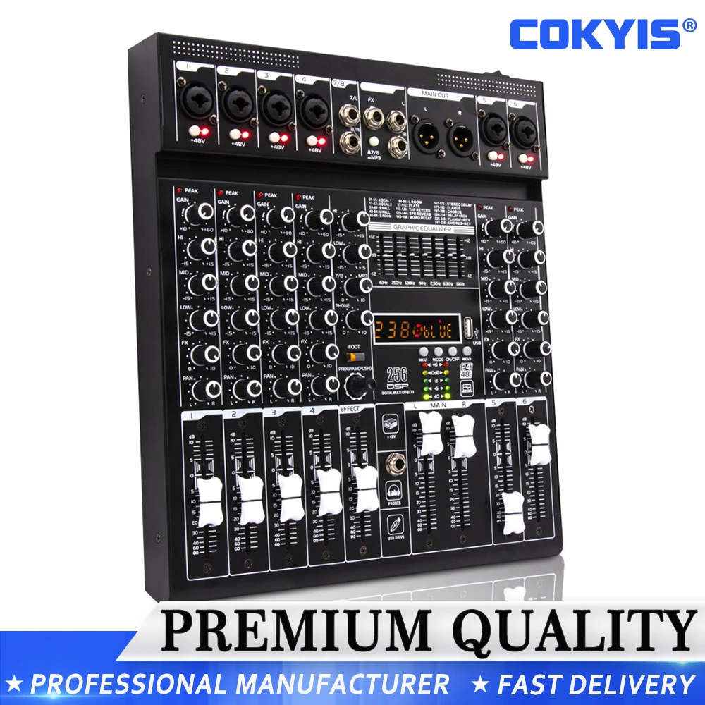 8 Channel Mixer Professional portable bluetooth USB computer input 48v power supply recording sound DJ sound mixer 6 channel