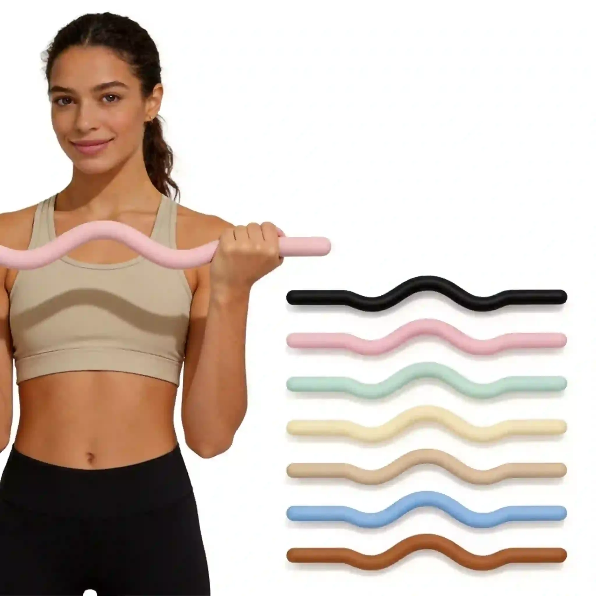 Timedewfit 15lb Optional Color Eco Friendly Iron Filled Silicone Non Slip Lightweight Long Barbell for Gym Pilates