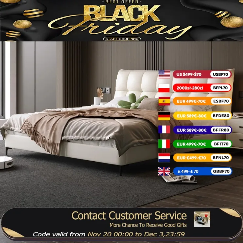 

Heavy High White Double Bed Leather Minimalist High Modern Double Bed Frame Storage Luxury Cama Matrimonial Bedroom Furniture
