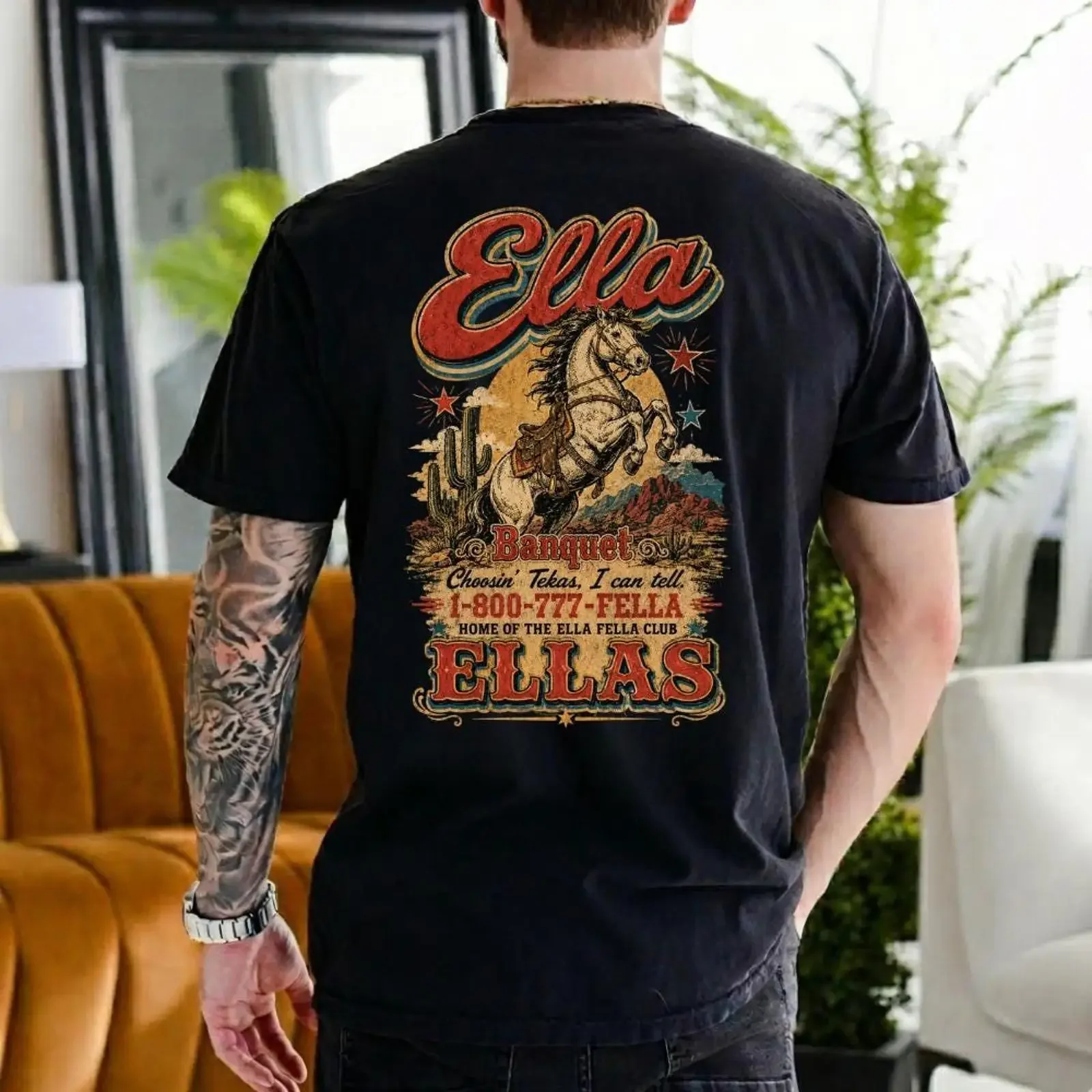 Ella Fellas T Shirt Western Cowboy Vintage Whiskey Rodeo Music Fan Concert vintage Washed Breathable streetwear graphic fashion