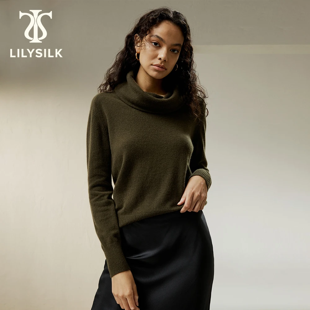 

LILYSILK Cashmere Cowl Neck Sweater for Women 2023 Autumn New Ribbed Sleeve Casual Soft Warm Top Free Shipping