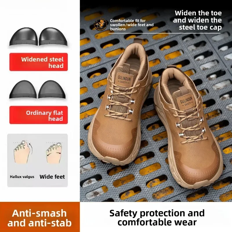 Widened Steel Toe Safety Shoes Men Anti Smash Anti Puncture Comfortable Fit No Squeeze Lightweight Durable Work Boots