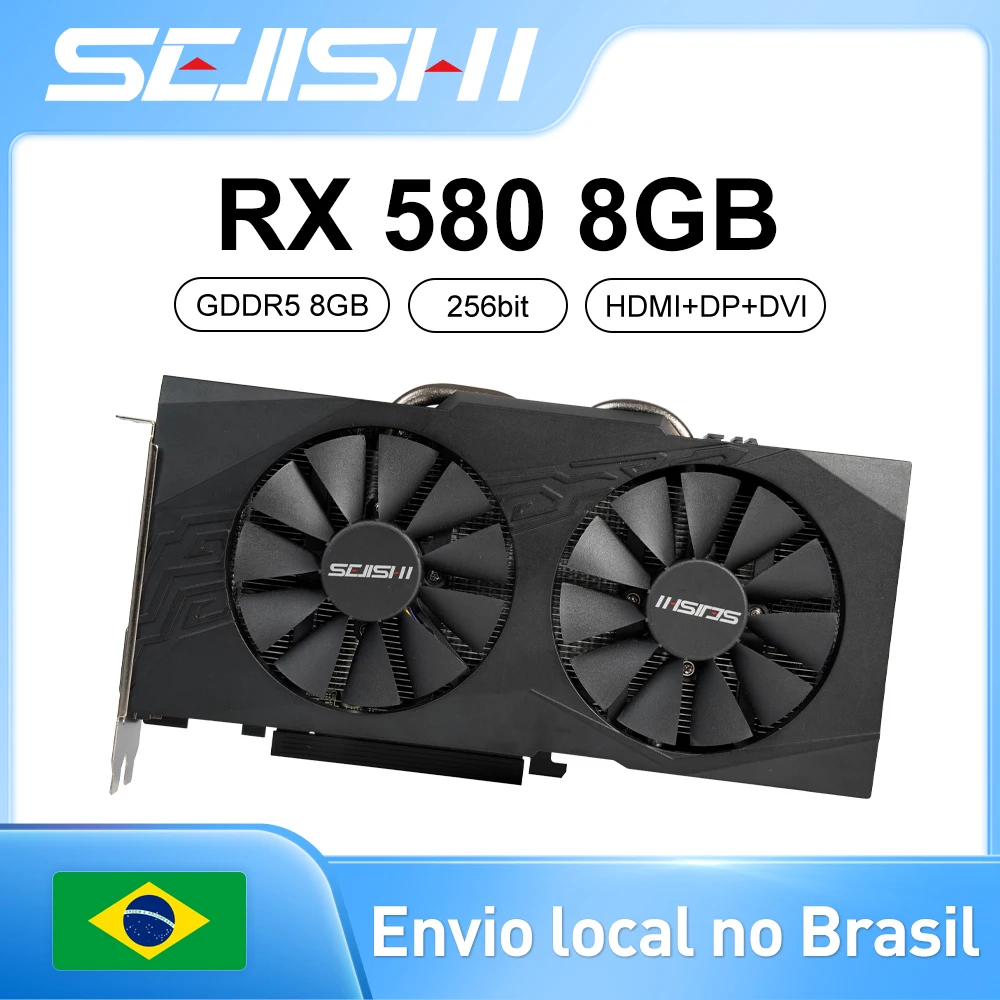 SEJISHI RX 580 8GB 2048SP Graphics Card GDDR5 256Bit Gaming Video Card GPU AMD Radeon RX580 8G Desktop placa de video In Brazil