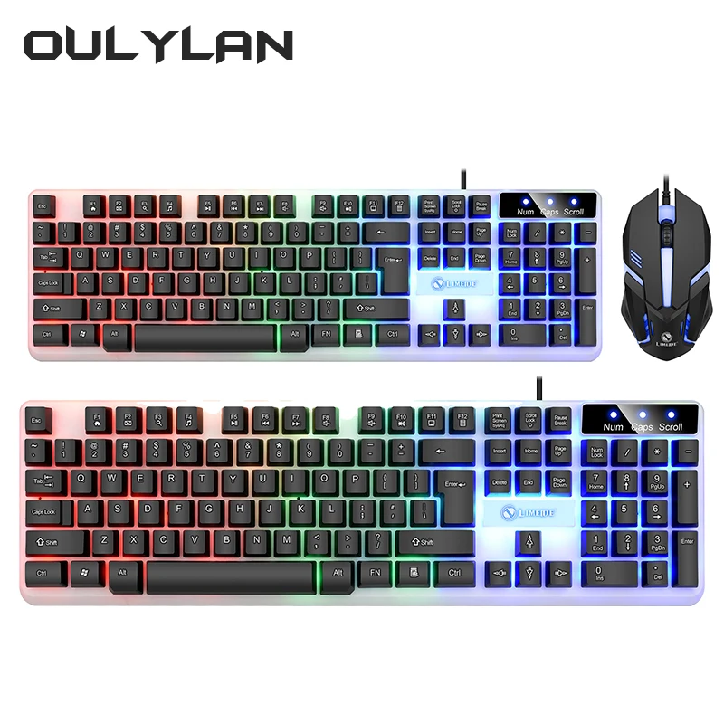 Glow Keyboard and Mouse Kit USB Wired 104 Keys Keyboards Mouse Set LIMEIDE Upgraded GTX350 Cap Cover for Home Office Computer