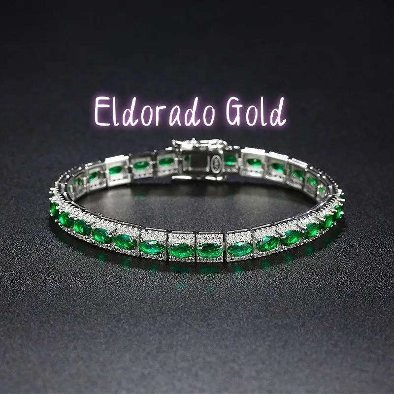 Eldorado Gold  Luxury Solid Platinum PT950 Women's Green Diamond Bracelet Mori Style Ins Niche Design Single Row Full Diamond Te