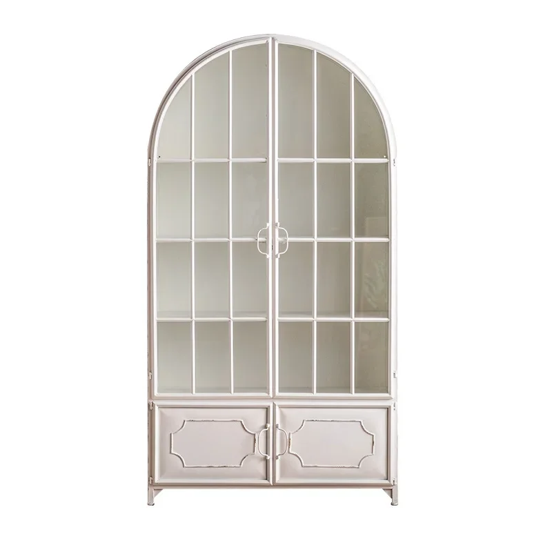 White creative arch storage wine cabinet wrought iron with glass door display bookcase French living room wall sideboard