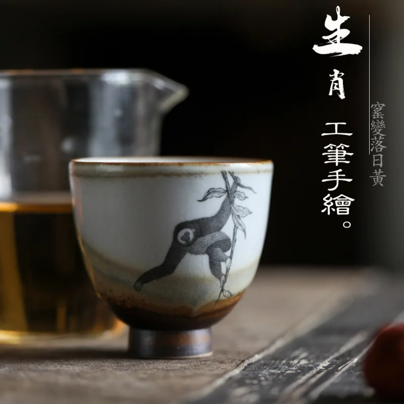 ★Jingdezhen Kiln Baked Hand Painted Tea Cup Tea Cup Craft Master Cup Kung Fu Tea Set Zodiac Personal Cup Single Cup