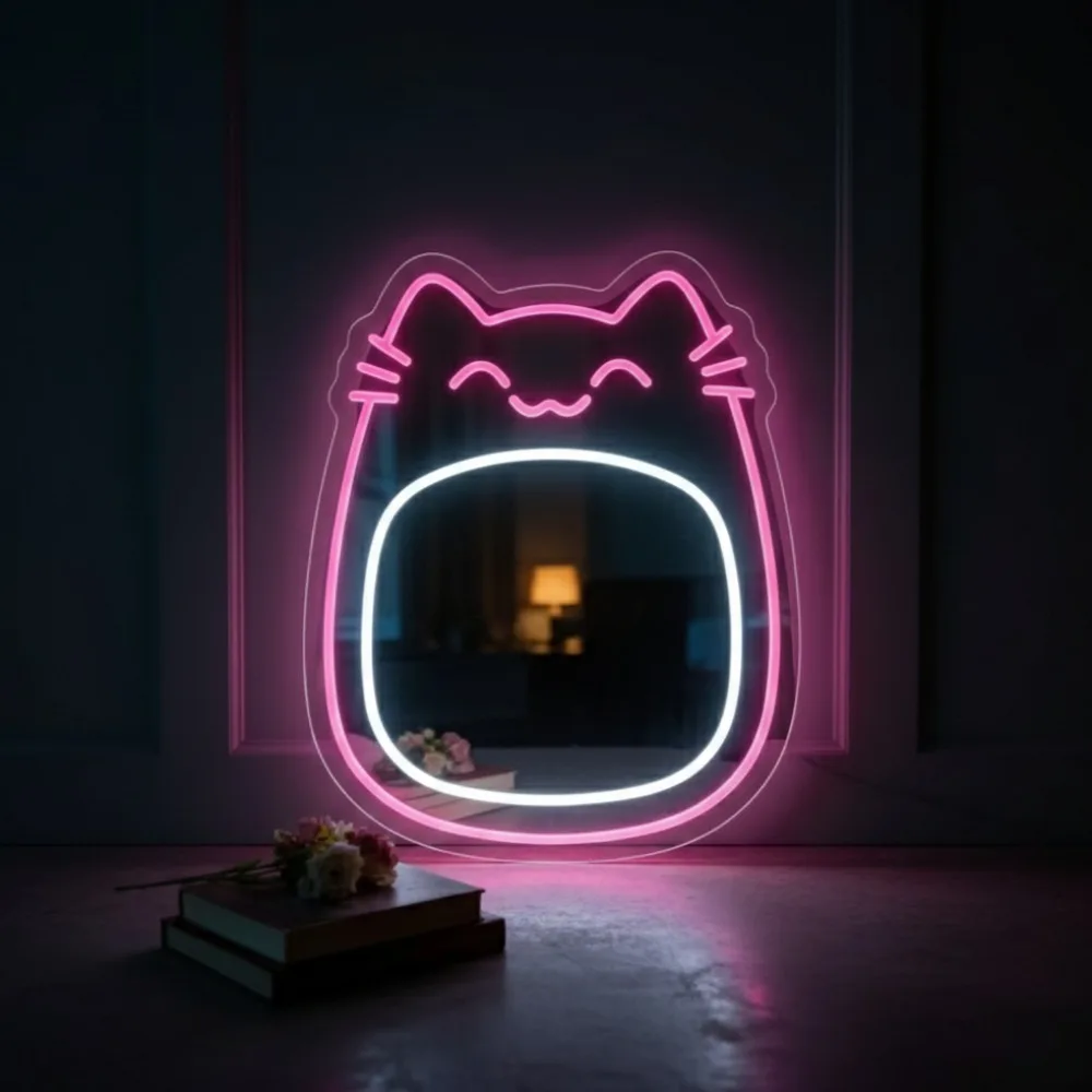 

Неоновая вывеска-зеркало «Милый кот» — светодиодный настенный декор с регулируемой яркостью через USB, многофункциональный неоновый светильник для спальни, бара, салона, туалетного столика