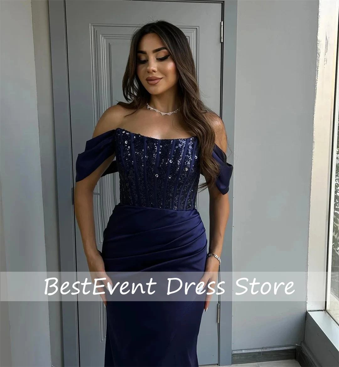 

Custom Made Off Shoulder Sequins Evening Dresses Pleated Woman Long Dresses for Special Occasions Evening Gown Side Slit