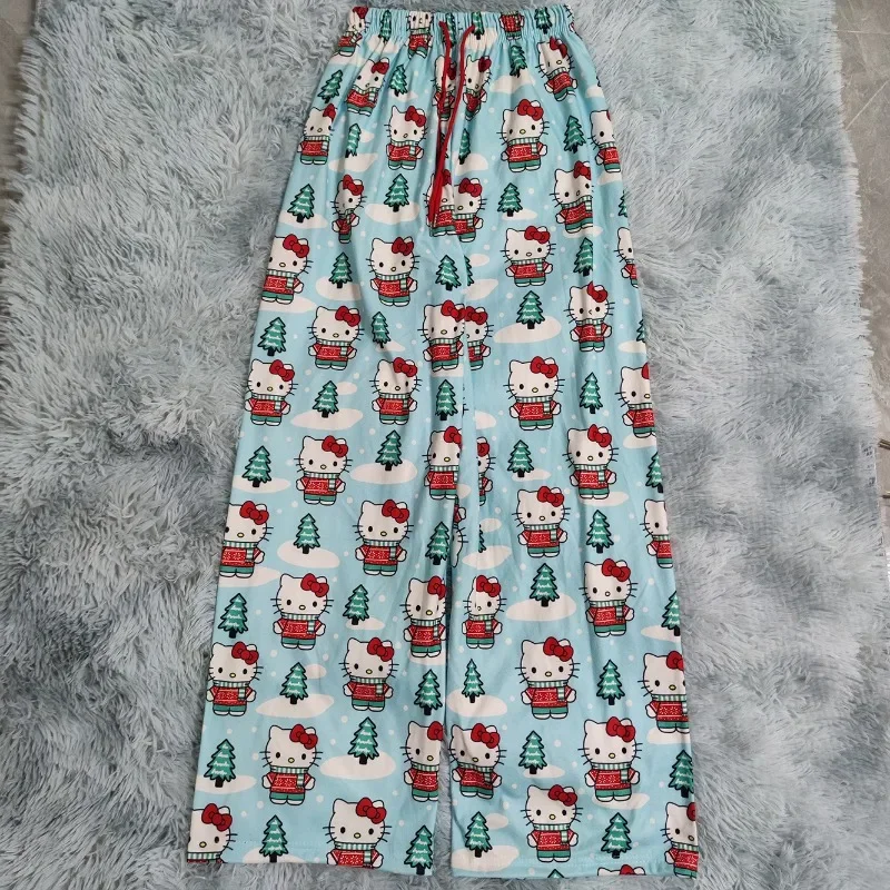 Hello Kitty Anime Kawaii MINISO Fashion Pajama Pants Female Cute Cartoon Relaxed Comfortable Walking Home Pants Gifts for Girls