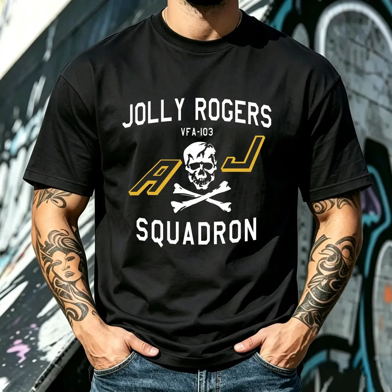 washed T Shirt NEW LIMITED Jolly Rogers VFA 103 Squadron Skull Strike Fighter vintage Washed graphic Stylish Soft Comfortable
