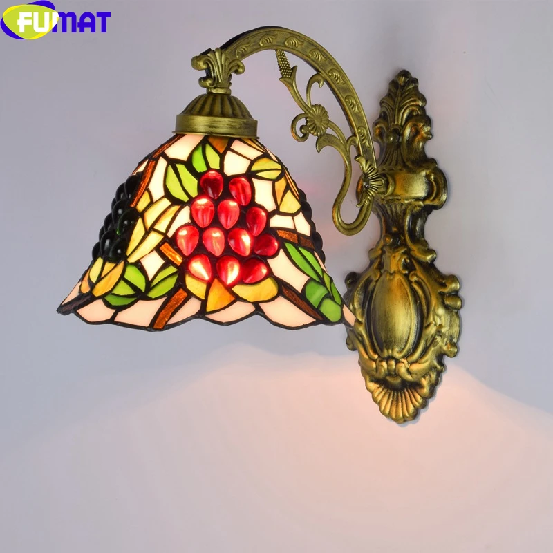 Tiffany Retro Mermaid Wall Lamp Vintage Stained Glass Grape Lampshade Wall Mounted Decor Sconce Indoor Bedroom LED Wall Light image 6