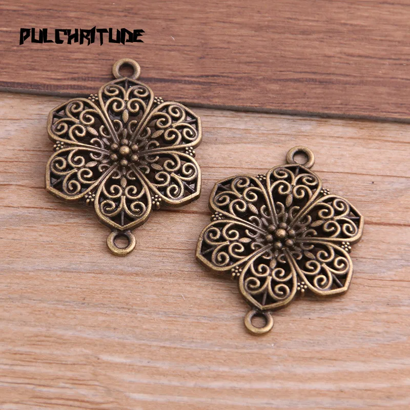 6pcs 28*40mm Two Color Flower Plant Charms Connector Jewelry Making DIY Handmade Craft DIY