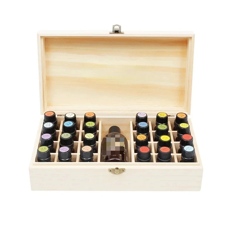 25 Grids Essential Oil Storage Box Case Wooden Hold 24 Bottles 5ml 10ml 15ml + 1 Large Slot for 118ml 60ml 1-4oz Ounce Organizer