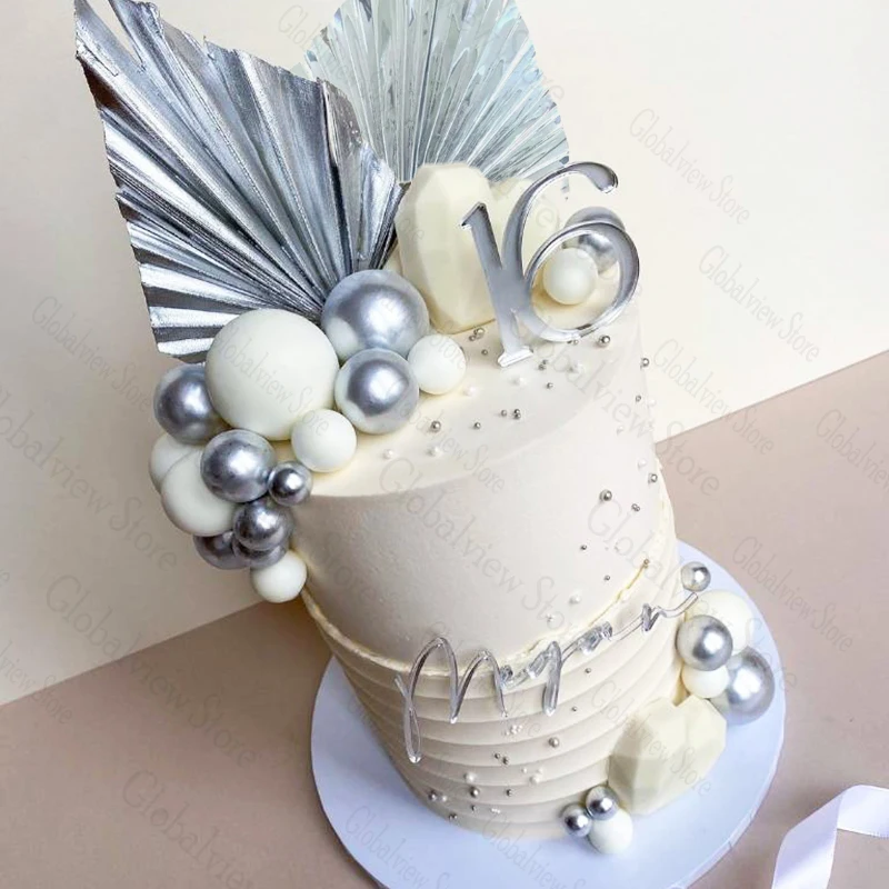 2 Stück glänzende Palmblätter Papier Palm blatt für Kuchen dekorieren goldene Kunst blätter Kuchen deckel DIY Cupcake Dekor – Detail 4
