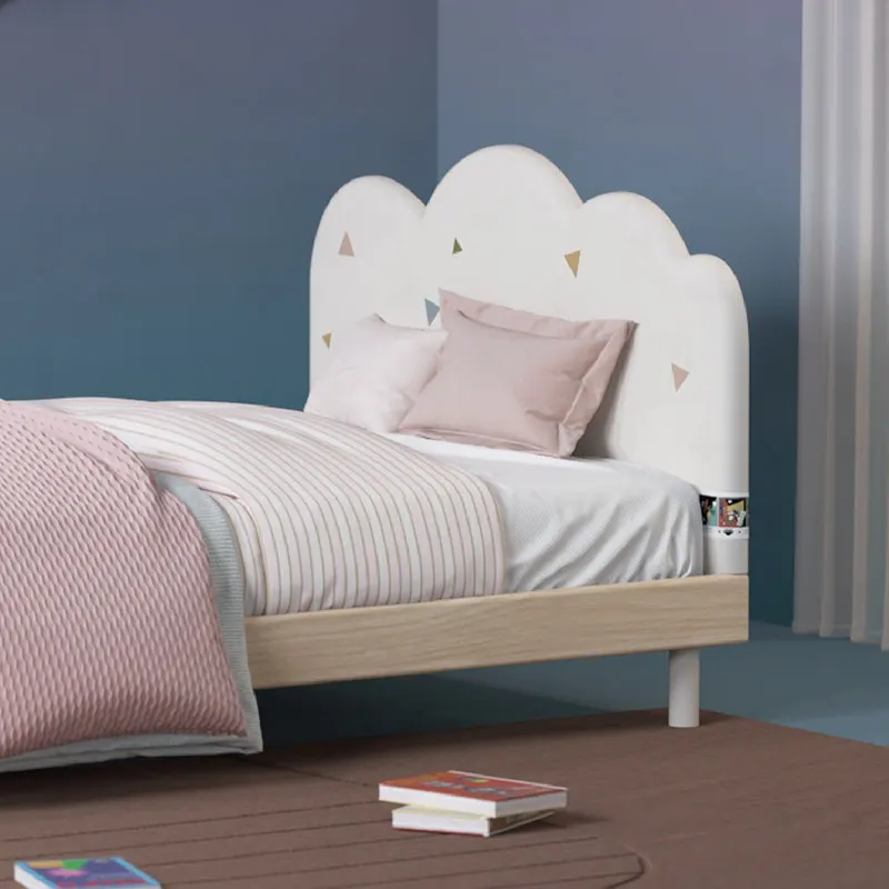 

Cloud Cream Wind All Solid Wood Children's Bed Girl Princess Bedroom Leather Art 1.5 Meters Modern Minimalist
