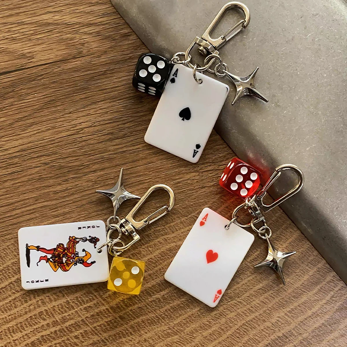 New personalized 3D stereoscopic color dice playing card keychain playing card element earphone case pendant