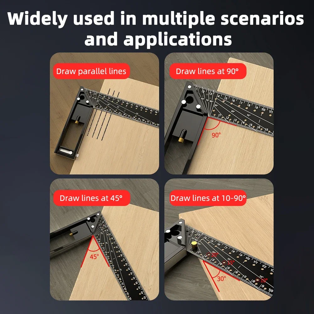 Multifunctional Right Angle Ruler 45/90 Degree Hole Angle Ruler Industrial Grade Positioning Marking Woodworking Drawing Ruler