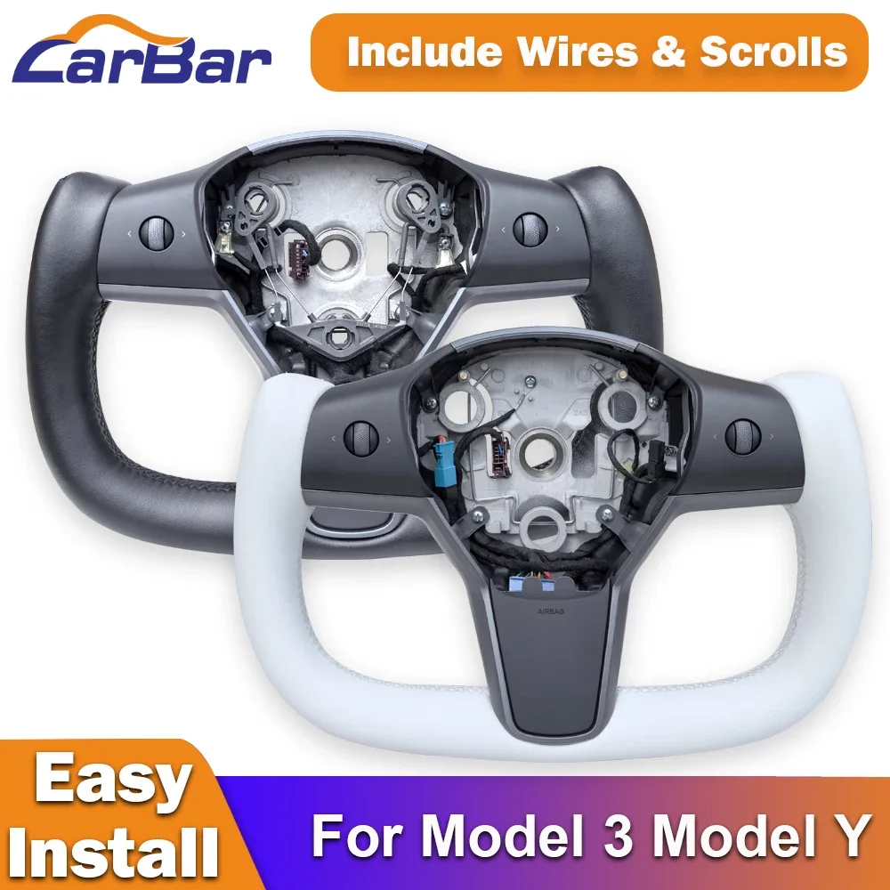 

Carbar 350mm Yoke Steering Wheel For Tesla Model 3 Model Y RWD with Front Frame Include Wires and Scroll Button DIY Easy Install