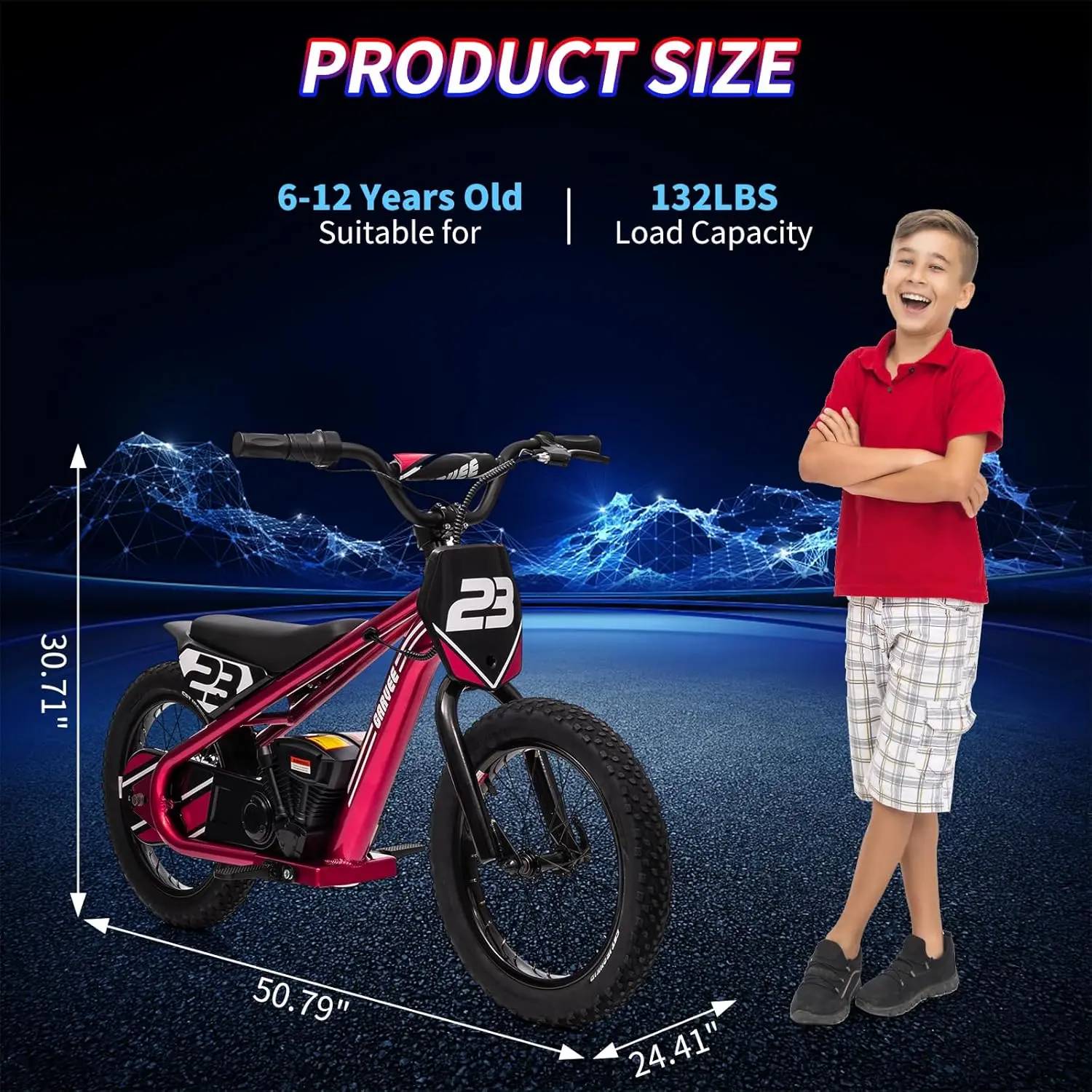 24V Electric Dirt Bike for Kids 250w Electric Motorcycle 16 Inch Electric Balance Bike for Ages 6-12Y Up to 15.53MPH & 3 Speed