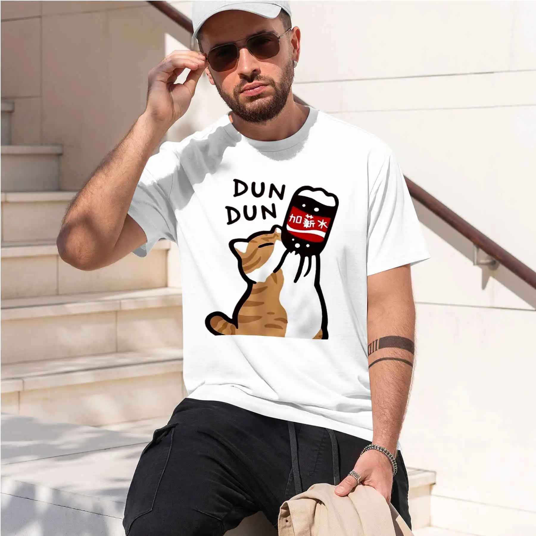 new printed T-shirt printed with  Men's Fun Working Cat T-shirt Creative Salary Increase Funny Pattern Casual Daily Top