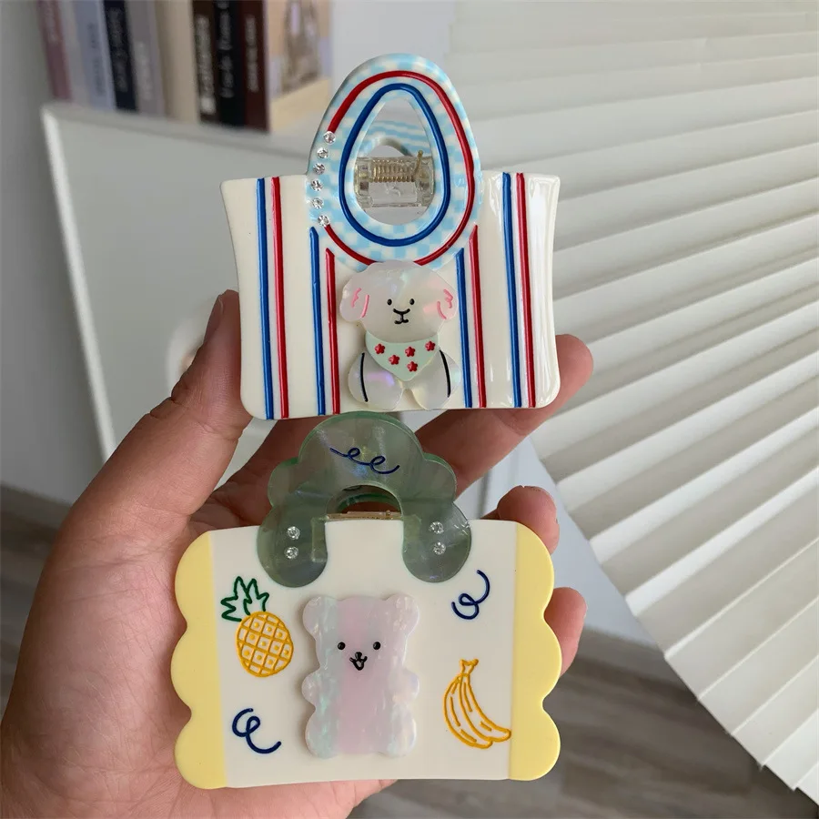 

Cute Sweet Acetate Splicing Hair Clip Cartoon Bear Bag Shaped Hair Claw Medium Hairpin Hair Accessories For Women