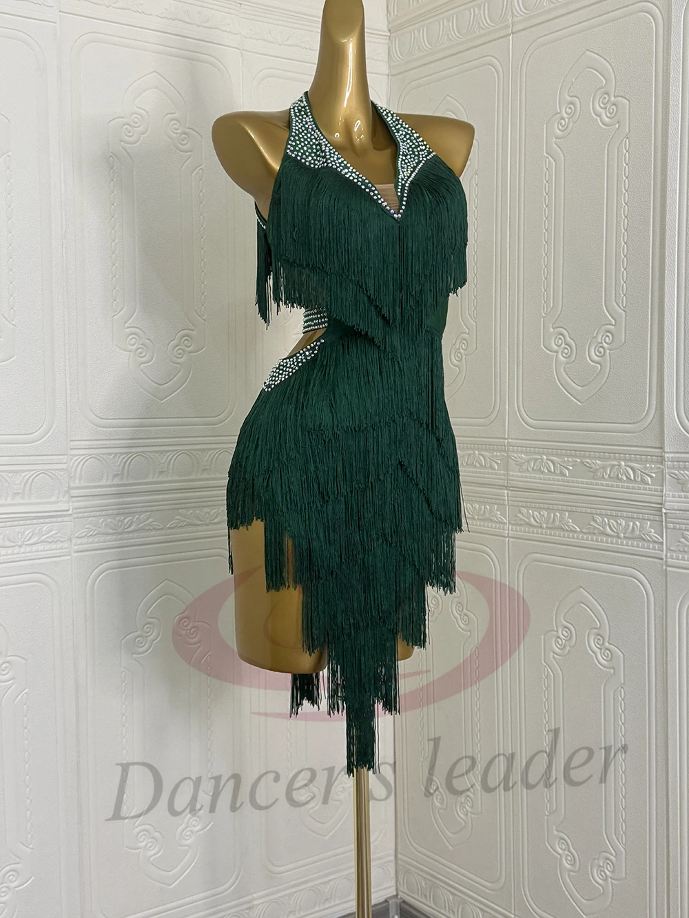 فستان راقص لاتيني، فستان شرابة باللون الأزرق الداكن مخصص للبالغين والأطفال، فستان أداء تانجو سامبا AB Stone