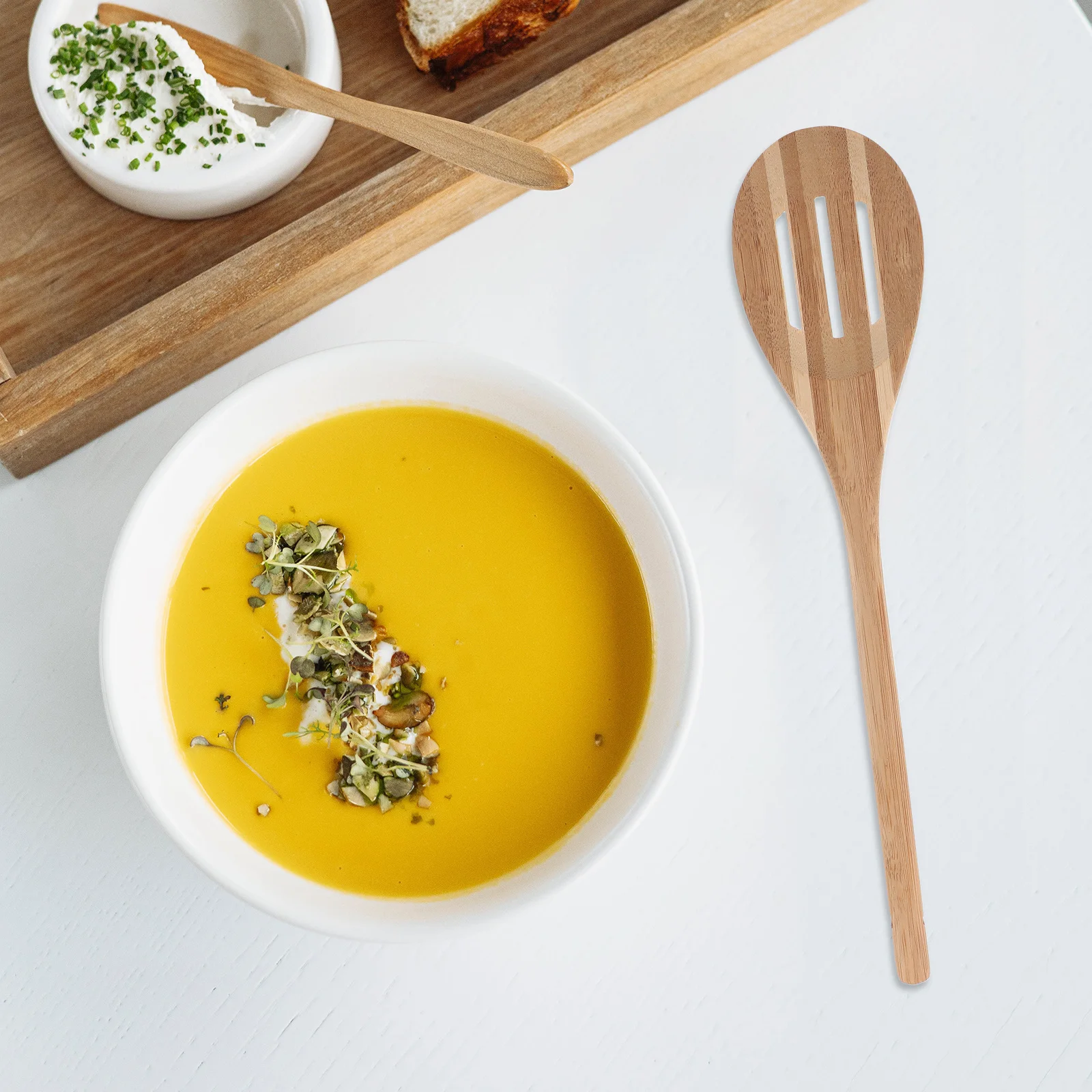 

3Pcs Bamboo Kitchen Spatulas Comfortable Round Handle Non Scratch Utensils for Mixing Flipping Straining Cooking Frying Grilling