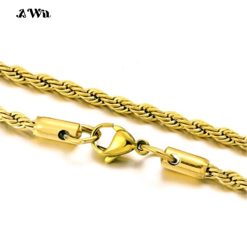 AWit 2022 Fashion Rope Chain Necklace Men Temperament 3mm Width Stainless Steel Chain Necklace For Men Jewelry Gift