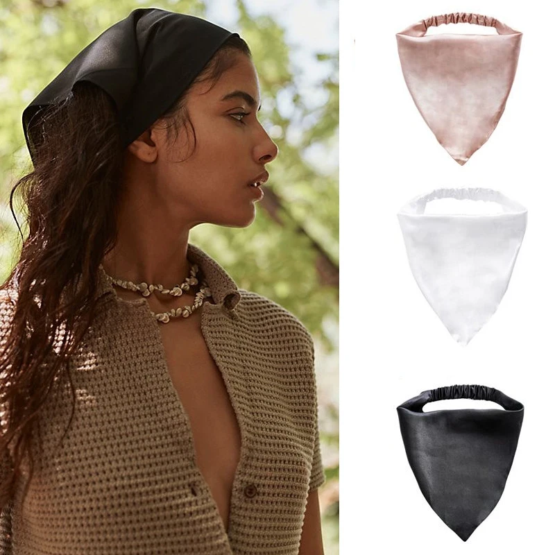 

Женские однотонные шейные платки-резинки для волос, винтажные треугольные банданы, повязки на голову, эластичные резинки для волос, головные уборы, аксессуары для волос