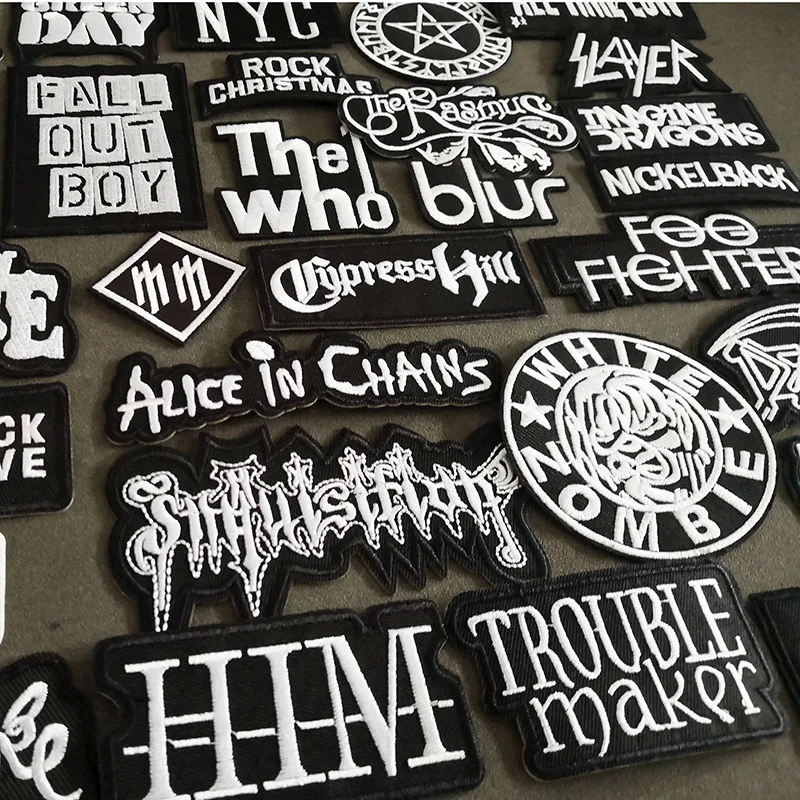 Music Band Clothes Patches Iron on DIY Embroidered Appliques Black Sewing Badges Punk Stickers Jacket Jeans Rock Stripes