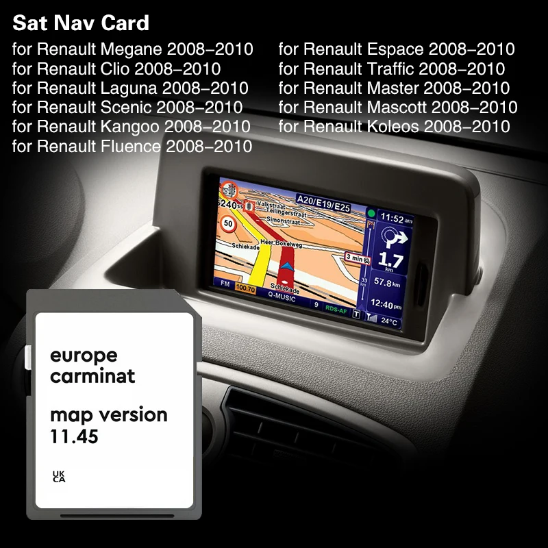 Cartão SD 8201756571 para Renault Megan Clio Laguna Cena Carminat 11.45 Europa Mapas 2025 Sat Nav Nav Nav Nav Nav Nav Nav Nav Nav GPS 8GB