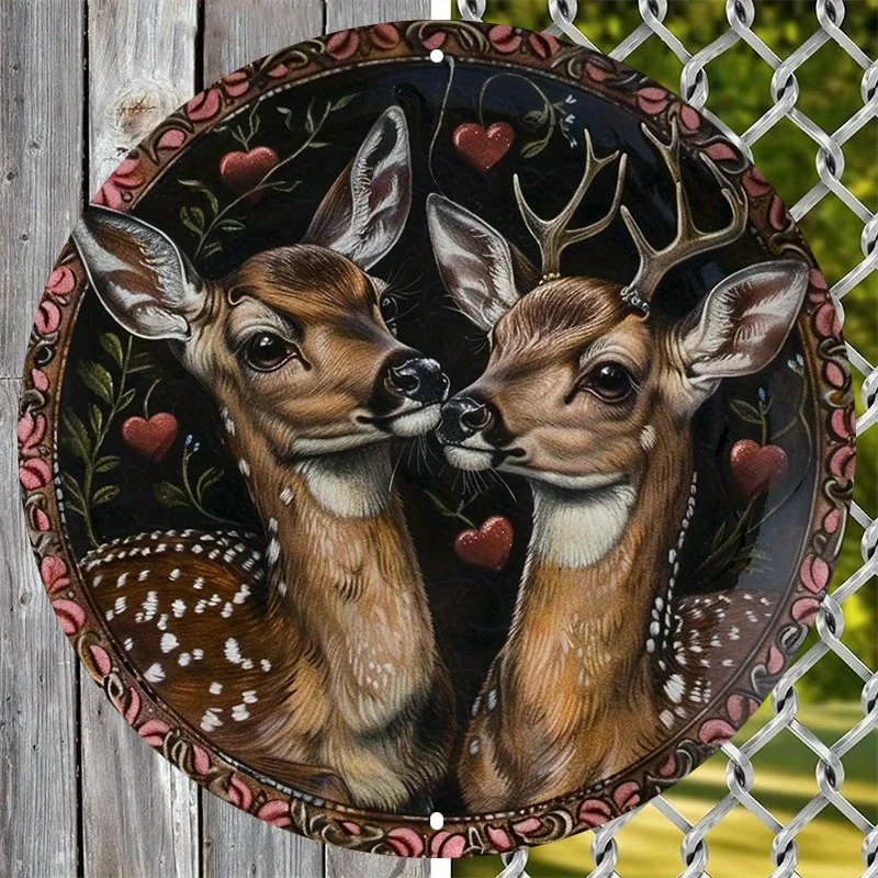CIFBUY Vibrant 2D Flat Aluminum Wall Art Waterproof Scratch Resistant Deer Pet Metal Sign for Home Bar Club Room Decor