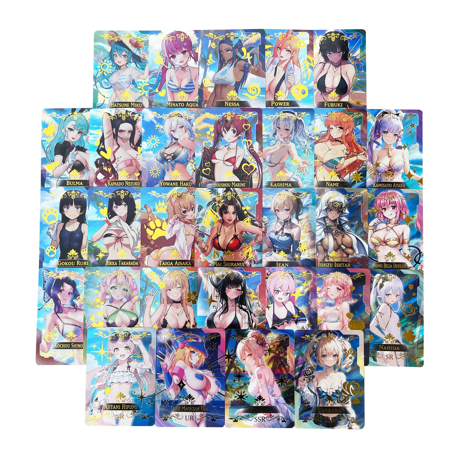 

Набор из 55 голографических карточек «История Богинь» с золотыми буквами: коллекция блестящих аниме-девушек в купальниках