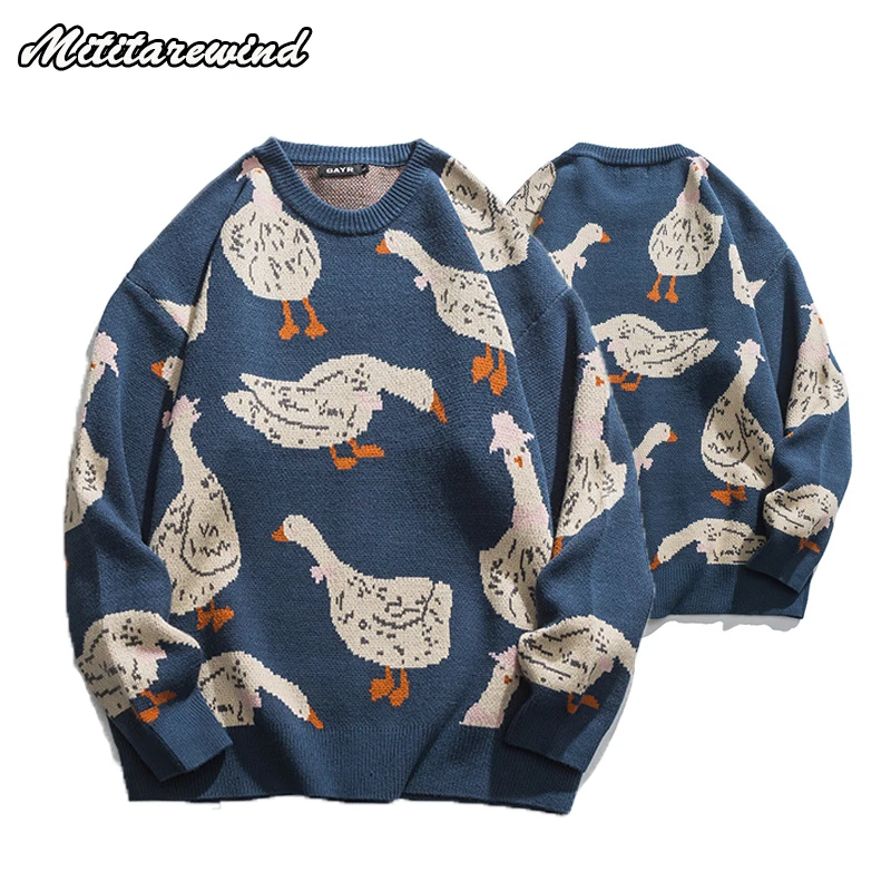 Men's And Women'sPullover O-neck Long Sleeve Sweater Autumn Couple Knitted Goose Casual Loose Tops Preppy Style Youth Fashion