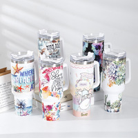 1200ml Water Bottle Large Capacity Ice Cup Printed Handle Cup Thick Plastic-Sprayed Keep Cold Thermos Cup Outdoor Sports Cup