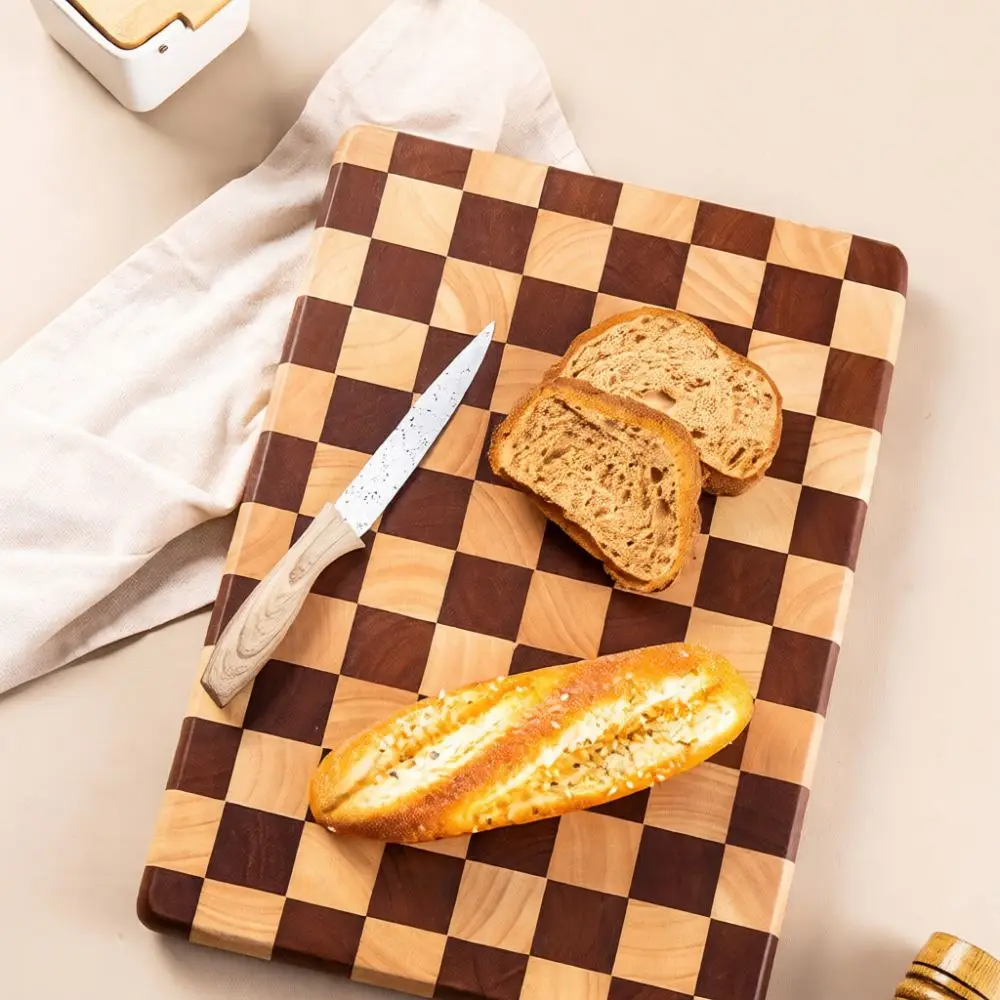 Solid Wood Checkerboard Chopping Board Decorative Kitchen Cutting Tray Mosaic Design Minimalist Food Preparation Tool Block