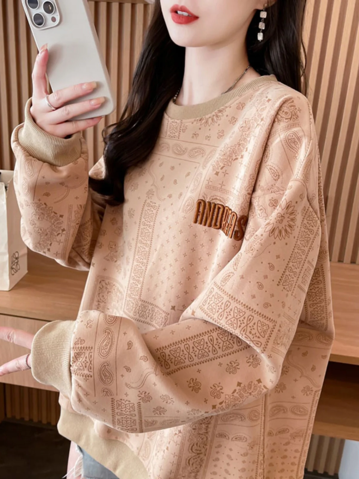 Spring Large Size Women's Mid-Length Sweatshirt Thin New Loose Korean Version Embroidered Top Coat Long Sleeve round Neck Swe...